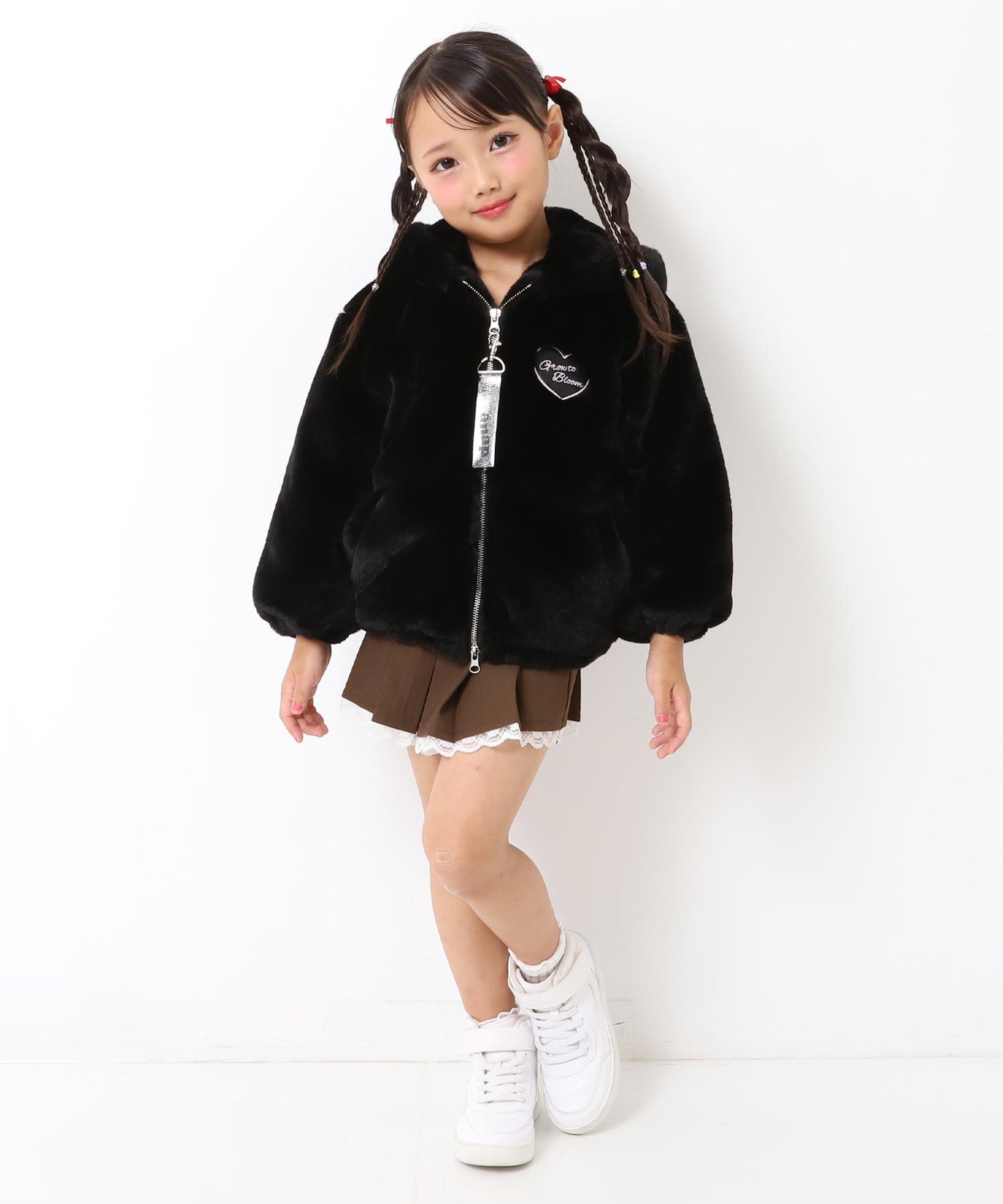 ワッペン ロゴ ネコ耳 フード ファー ブルゾン 【ジュニアお揃い】 426-3475