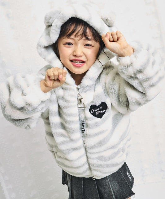 ワッペン ロゴ ネコ耳 フード ファー ブルゾン 【ジュニアお揃い】 426-3475