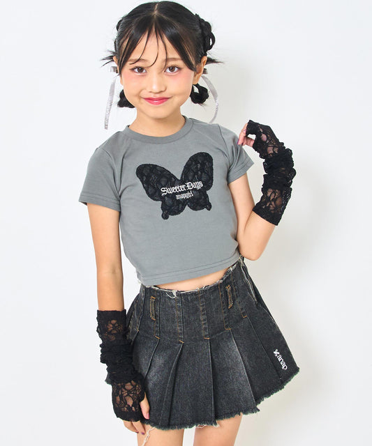 レース アーム ウォーマー付 バタフライ ミニ Tシャツ トップス【ジュニアお揃い】 428-3458