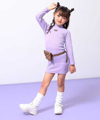 レオパード柄 ベルトポーチ付 テレコ リブ ワンピース 428-3504