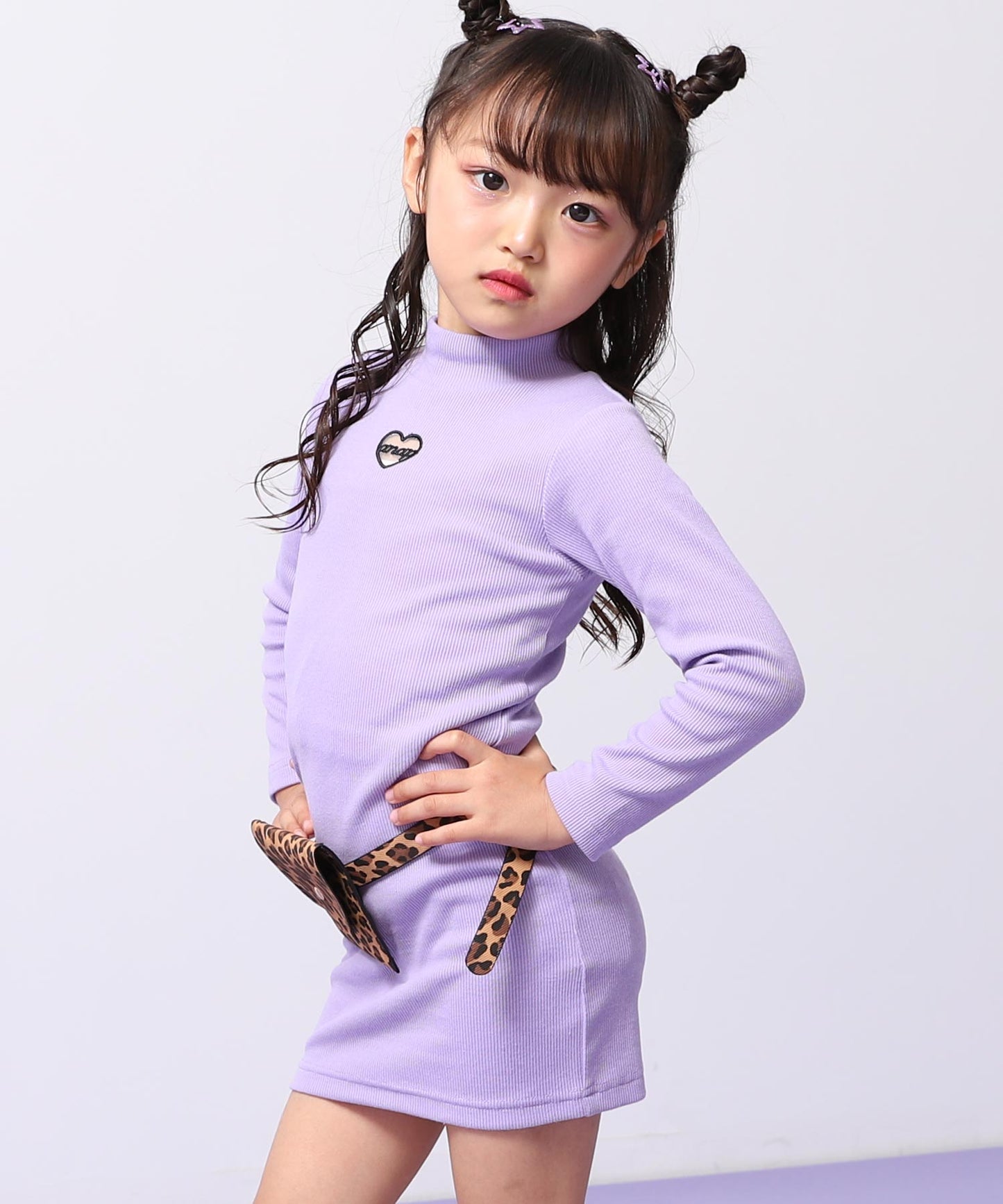 レオパード柄 ベルトポーチ付 テレコ リブ ワンピース 428-3504