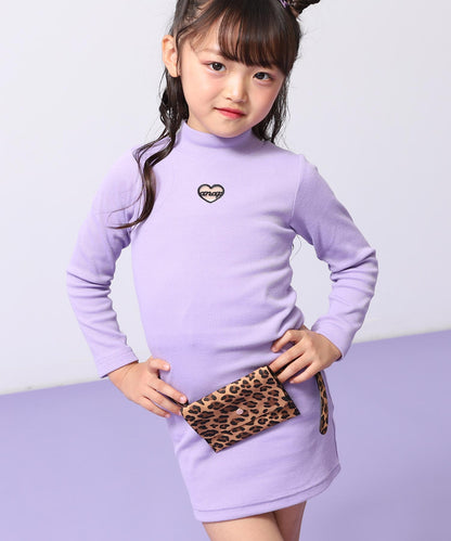 レオパード柄 ベルトポーチ付 テレコ リブ ワンピース 428-3504