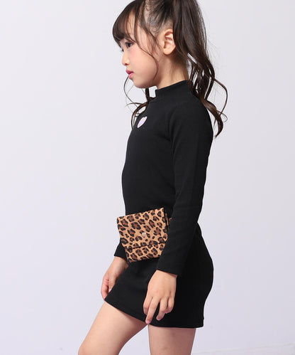 レオパード柄 ベルトポーチ付 テレコ リブ ワンピース 428-3504