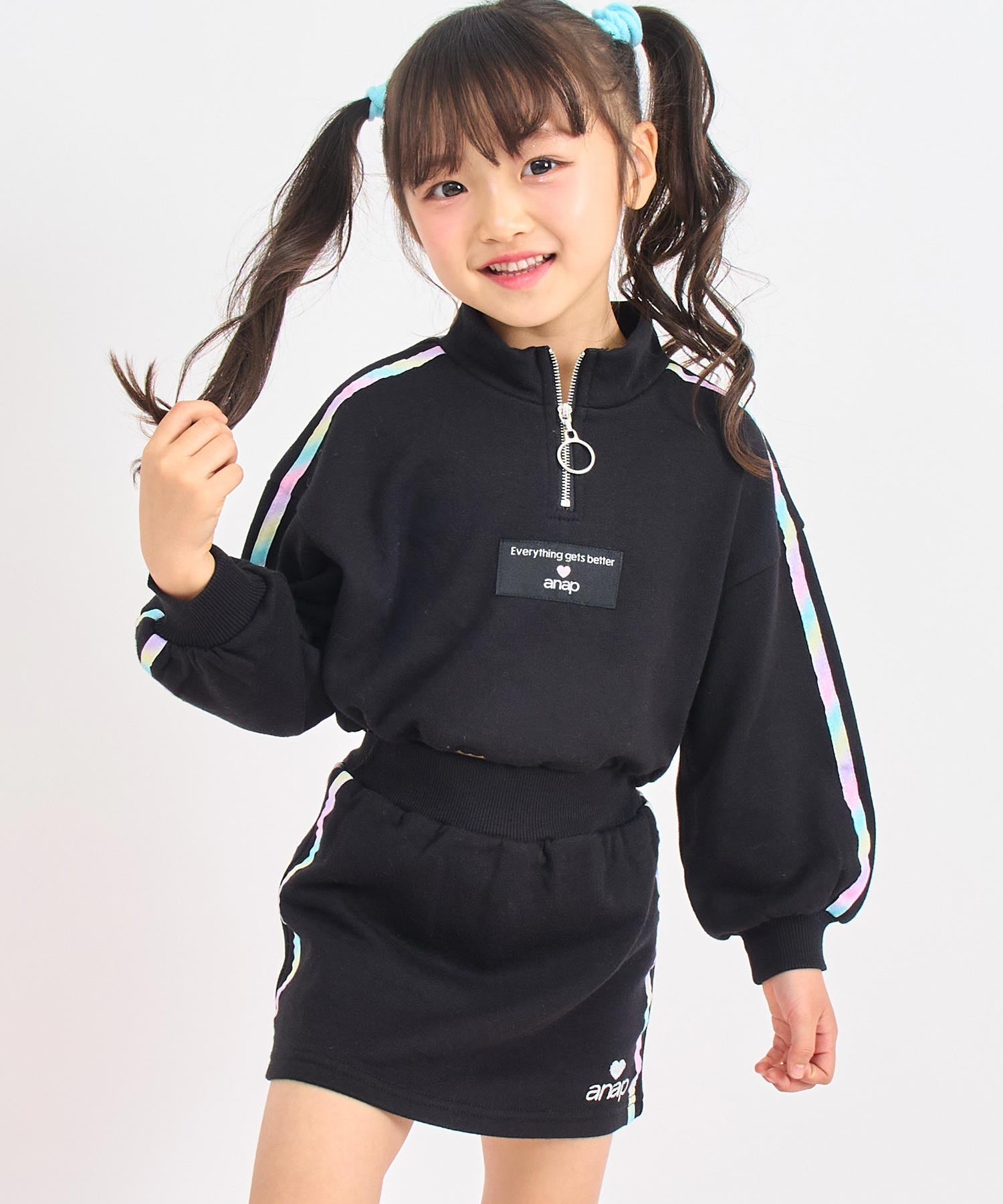 女の子　まとめ売り　140 春秋冬　46セット レインボー ライン ハーフジップ トップス × スカート スウェット
