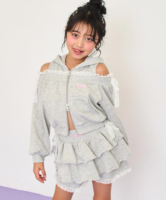 肩アキ パーカー × ティアード スカート セットアップ 428-3576