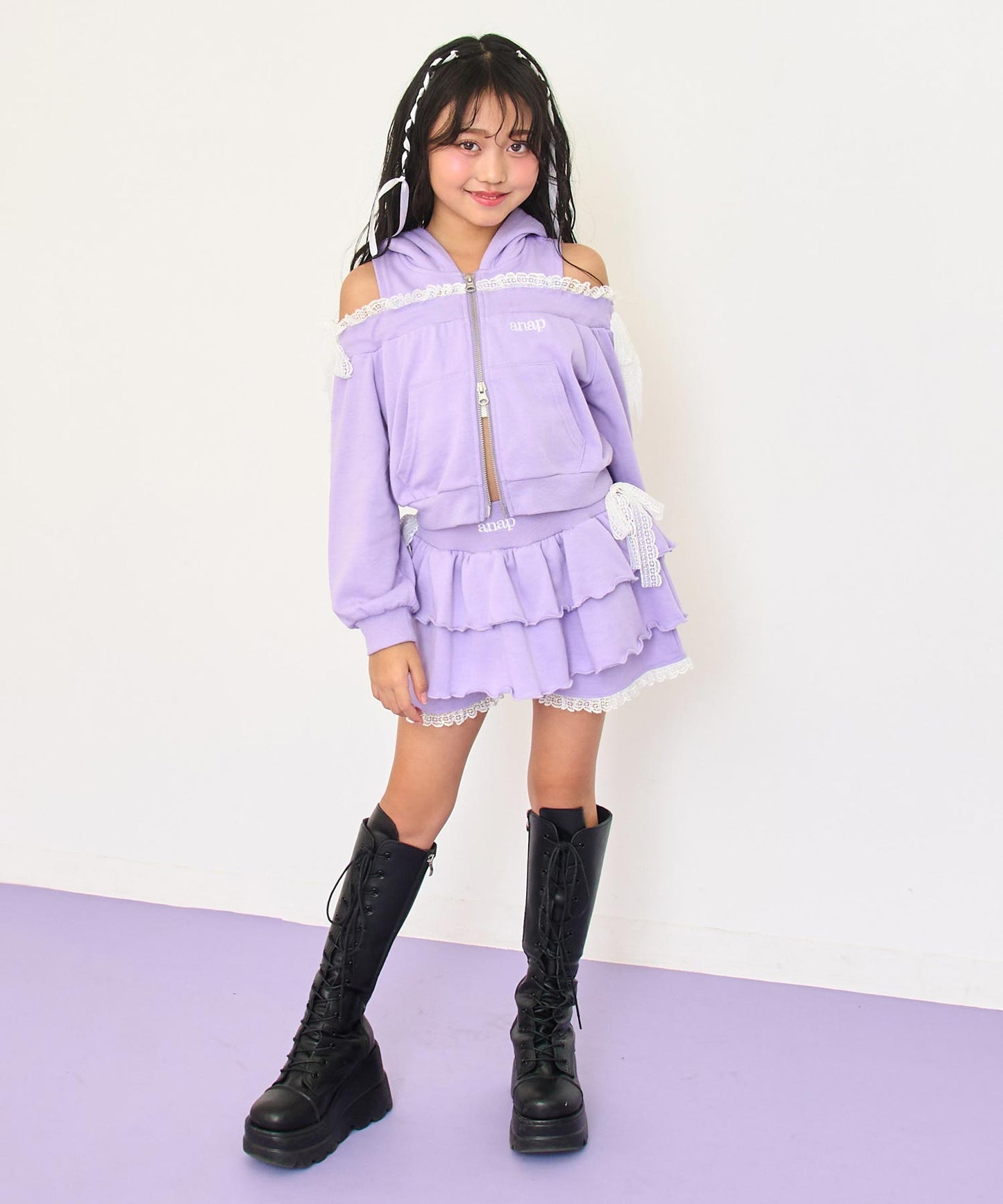 ラベンダー(120サイズ着用/身長：約128cm)