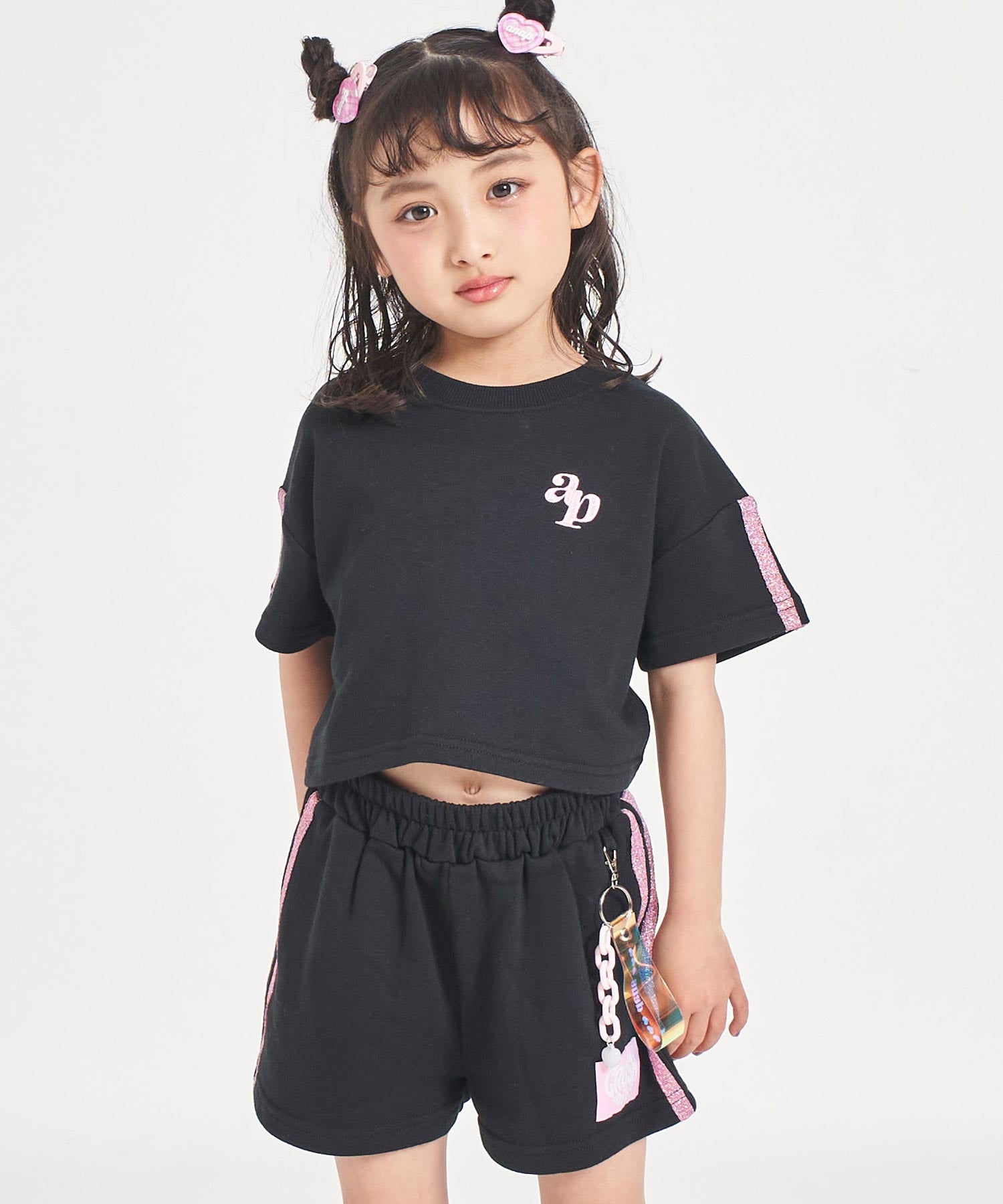 チャーム付 ラメライン入り ショートパンツ セットアップ 428-3631