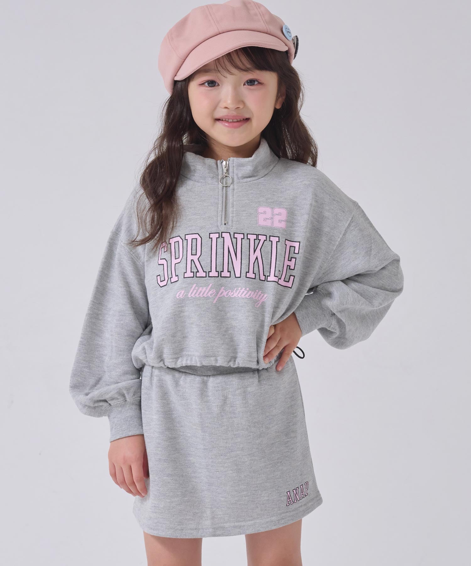 ハーフジップトップス × スカート スウェットセットアップ 428-3680
