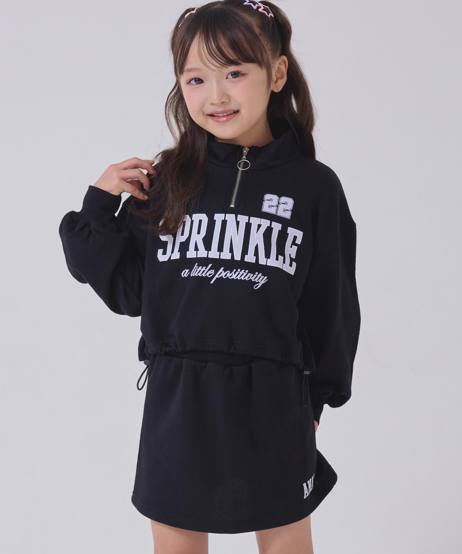ハーフジップトップス × スカート スウェットセットアップ 428-3680