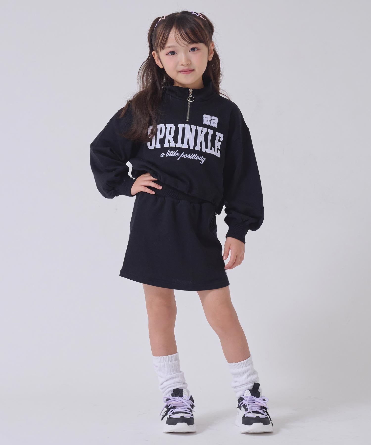 ハーフジップトップス × スカート スウェットセットアップ 428-3680