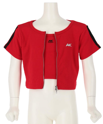 ライン入り ダブルジップ カーデ × キャミソール SET【ジュニアお揃い】 428-3998