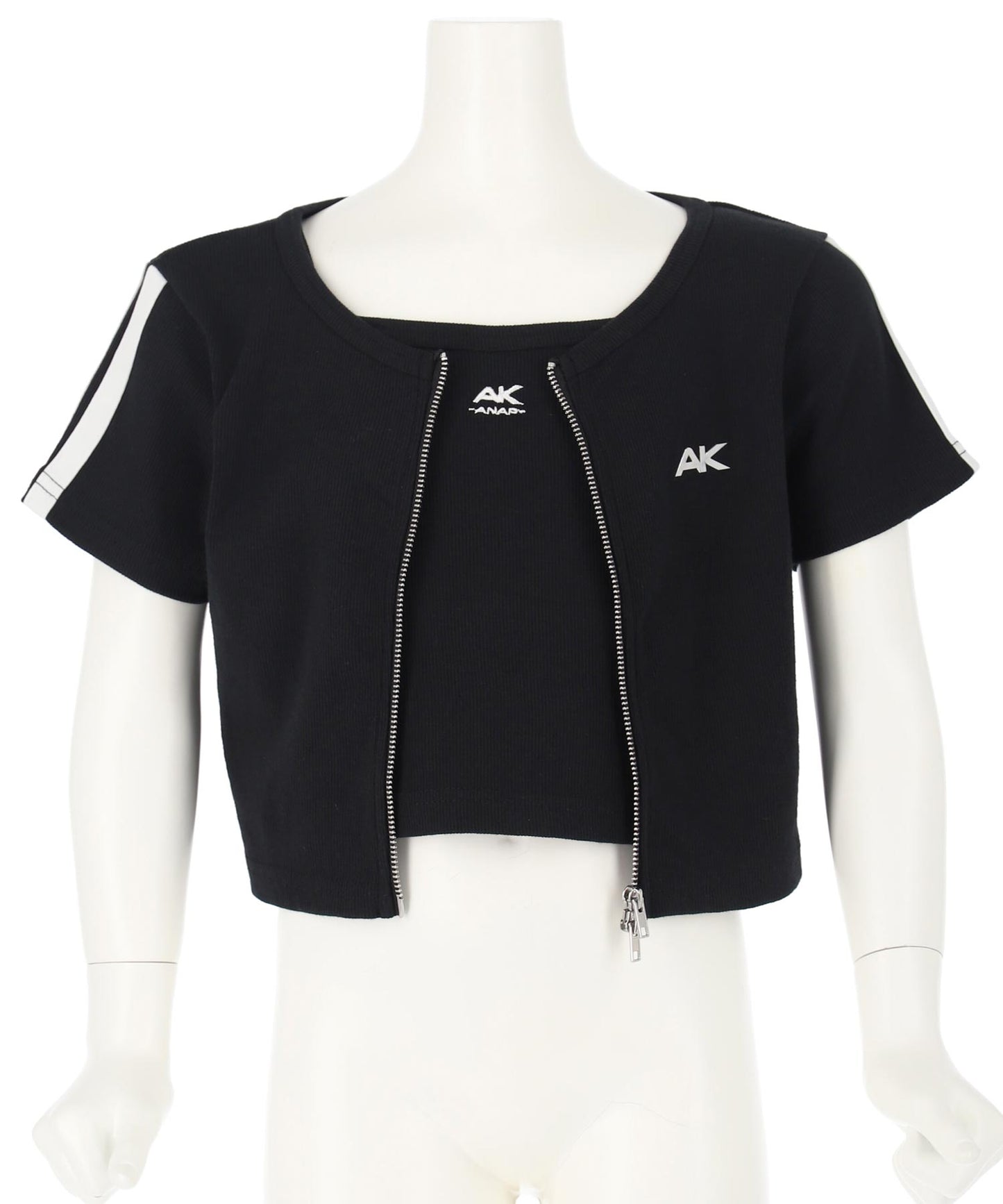 ライン入り ダブルジップ カーデ × キャミソール SET【ジュニアお揃い】 428-3998