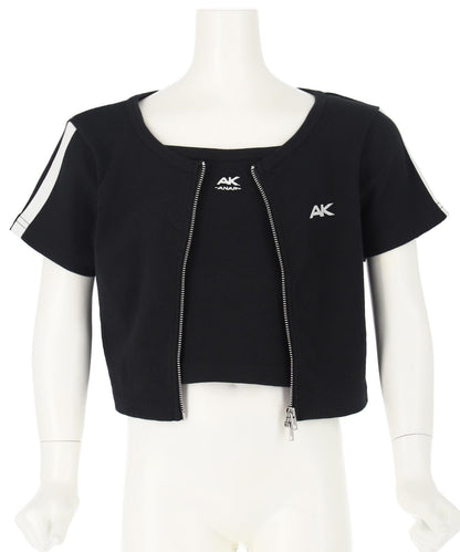 ライン入り ダブルジップ カーデ × キャミソール SET【ジュニアお揃い】 428-3998