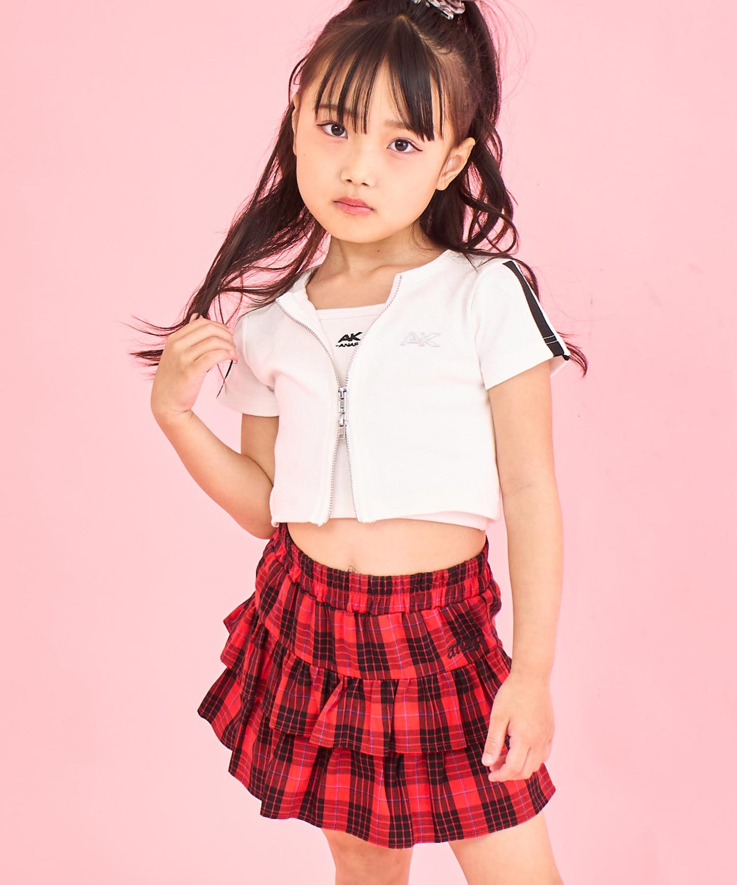 ライン入り ダブルジップ カーデ × キャミソール SET【ジュニアお揃い】 428-3998