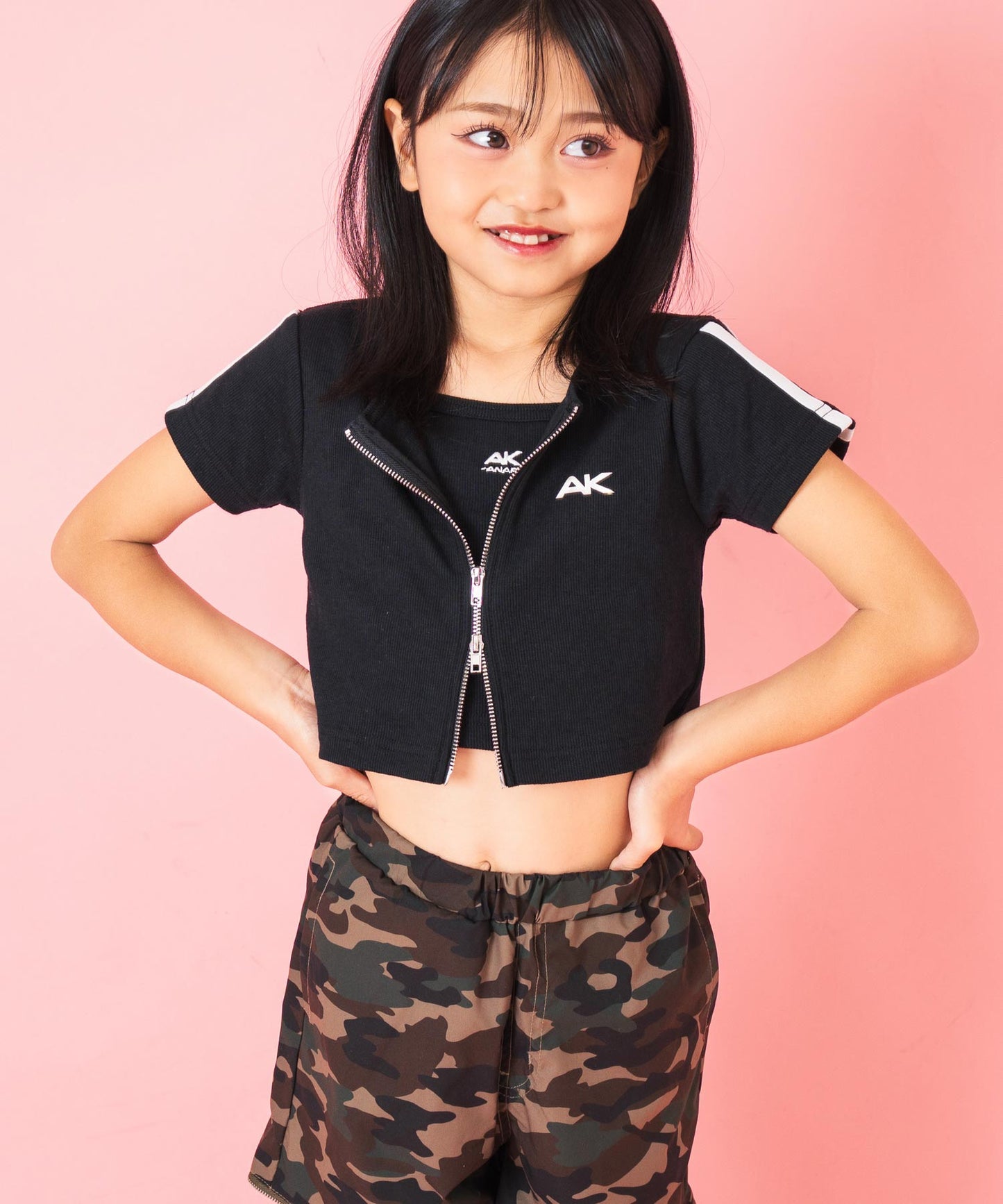 ライン入り ダブルジップ カーデ × キャミソール SET【ジュニアお揃い】 428-3998