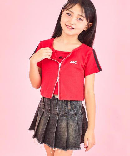 ライン入り ダブルジップ カーデ × キャミソール SET【ジュニアお揃い】 428-3998