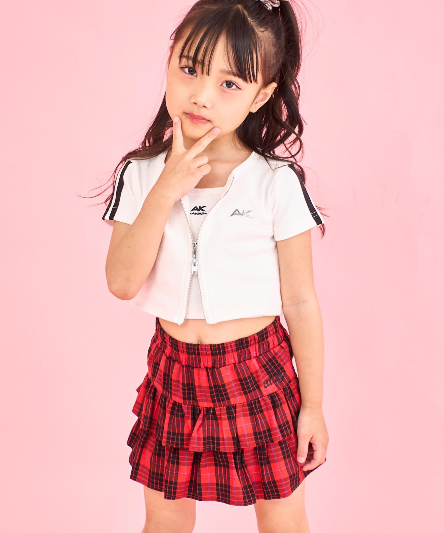 ライン入り ダブルジップ カーデ × キャミソール SET【ジュニアお揃い】 428-3998