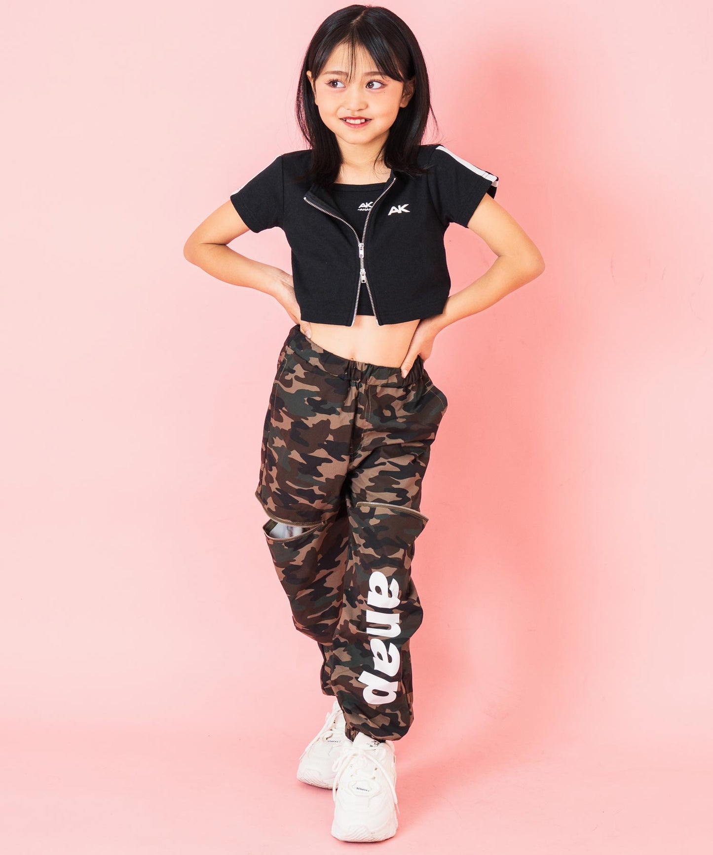 ライン入り ダブルジップ カーデ × キャミソール SET【ジュニアお揃い】 428-3998