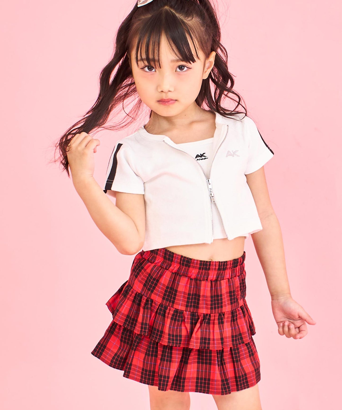 ライン入り ダブルジップ カーデ × キャミソール SET【ジュニアお揃い】 428-3998