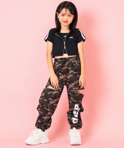 ライン入り ダブルジップ カーデ × キャミソール SET【ジュニアお揃い】 428-3998