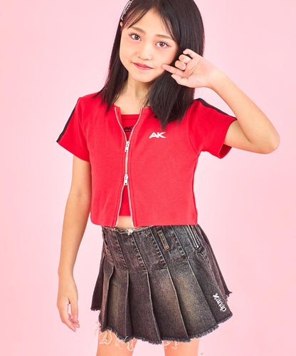 ライン入り ダブルジップ カーデ × キャミソール SET【ジュニアお揃い】 428-3998