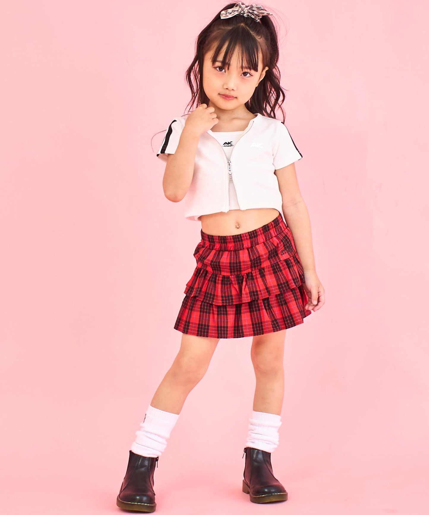 ライン入り ダブルジップ カーデ × キャミソール SET【ジュニアお揃い】 428-3998