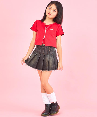 ライン入り ダブルジップ カーデ × キャミソール SET【ジュニアお揃い】 428-3998