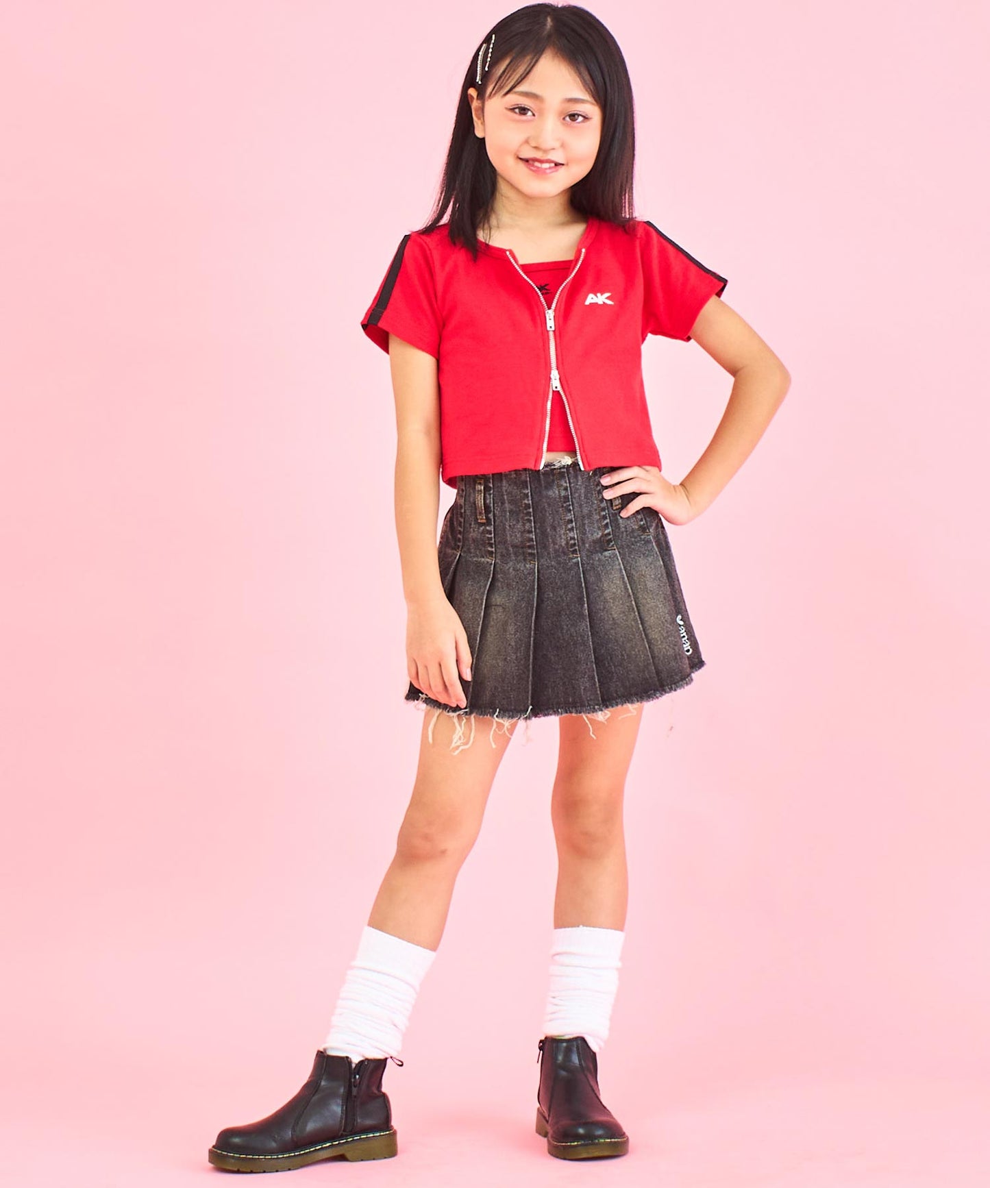 ライン入り ダブルジップ カーデ × キャミソール SET【ジュニアお揃い】 428-3998