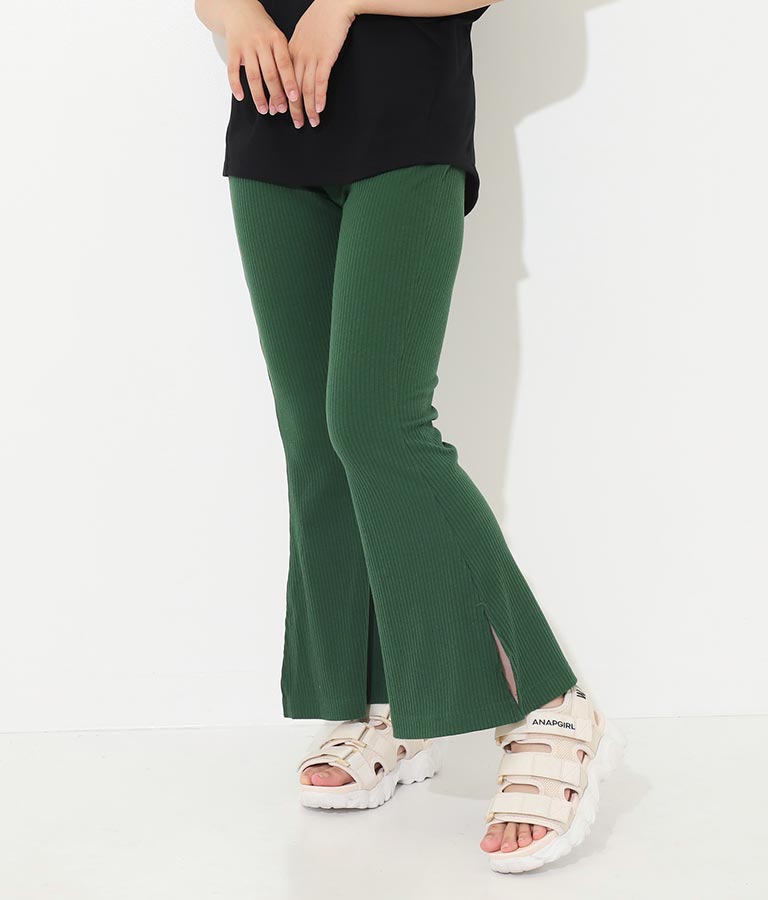 刺繍 リブ フレア パンツ 912-6907