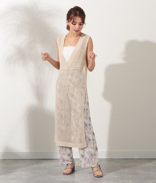 麻タッチ メッシュ ワンピース 527-6334