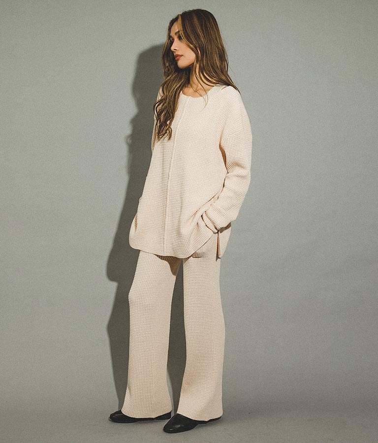 ワッフル編み スリット ニット トップス【セットアップ着用可】 793-8683