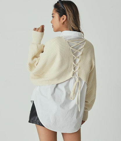 レースアップドルマンスリーブニットトップス 153-5113