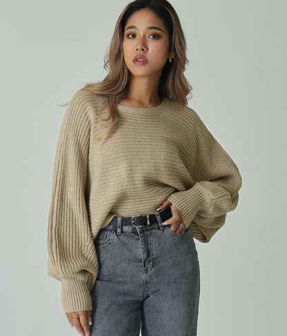 レースアップドルマンスリーブニットトップス 153-5113