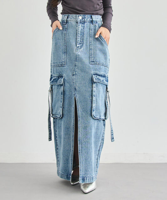 スリット カーゴ デニムロングスカート 791-9485