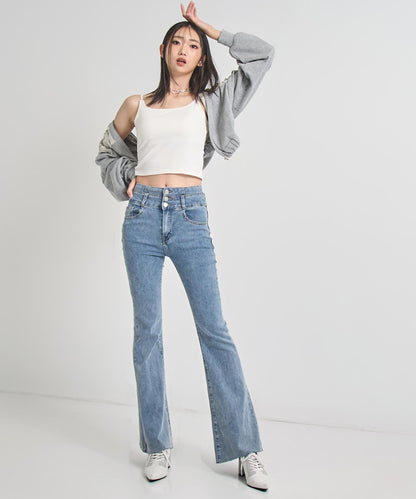 ハイウエスト ストレッチ フレア パンツ 792-8101