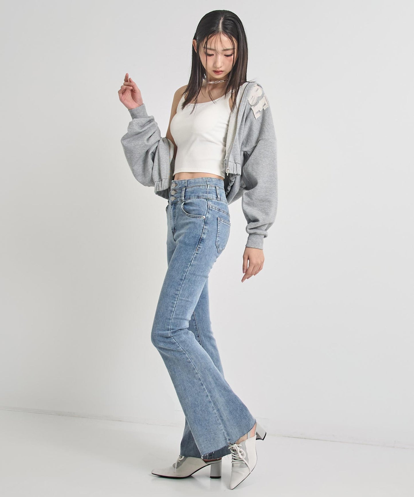 ハイウエスト ストレッチ フレア パンツ 792-8101