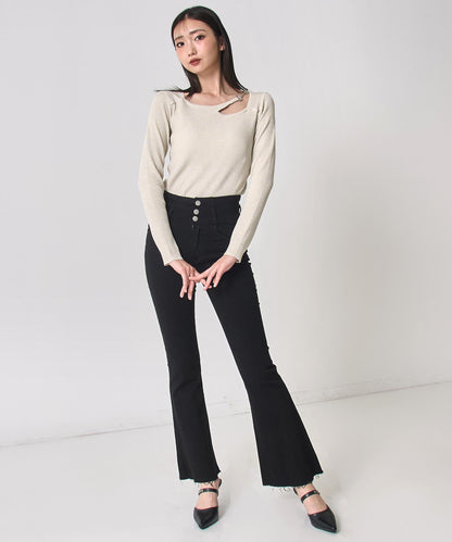 ハイウエスト ストレッチ フレア パンツ 792-8101