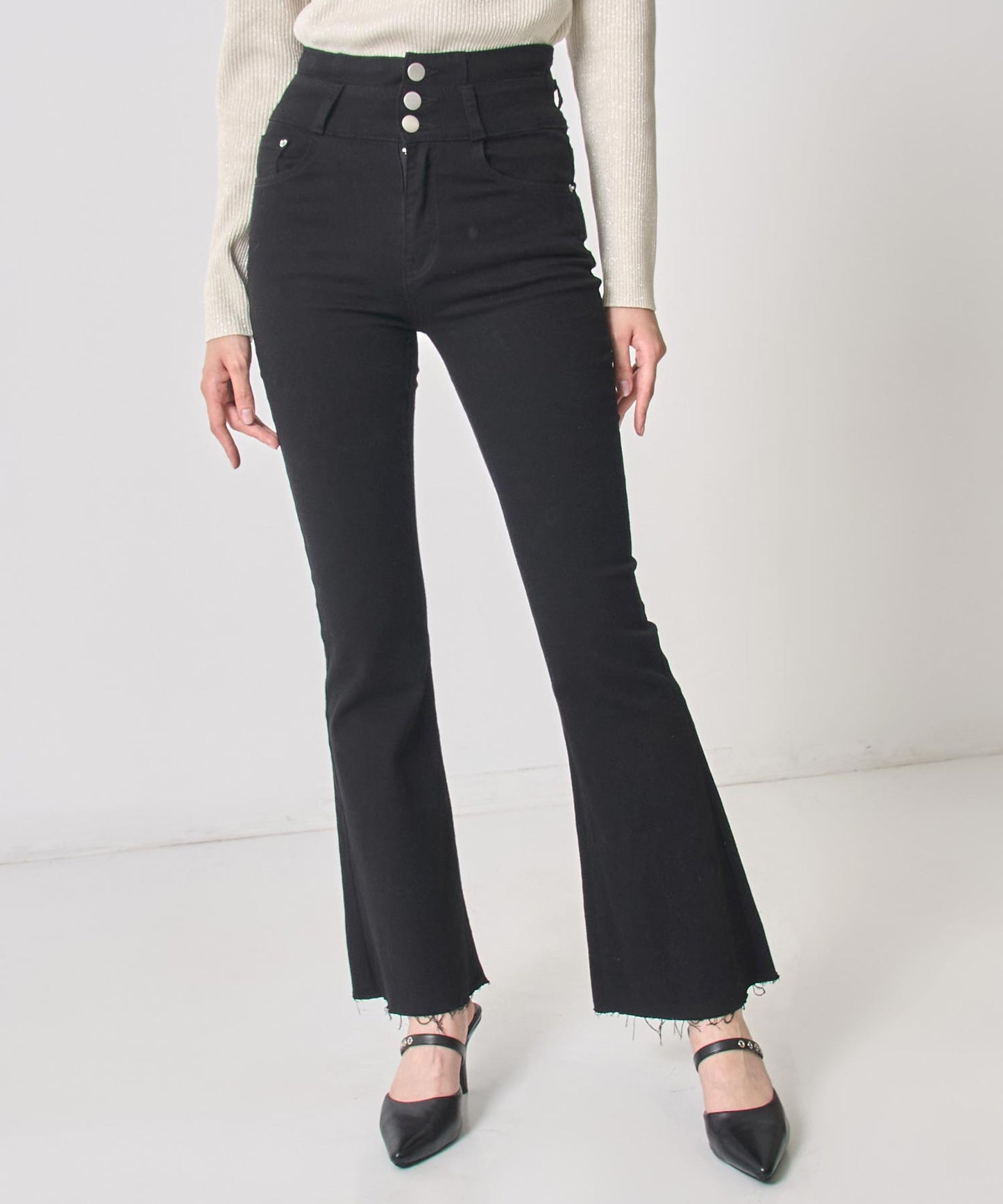 ハイウエスト ストレッチ フレア パンツ 792-8101