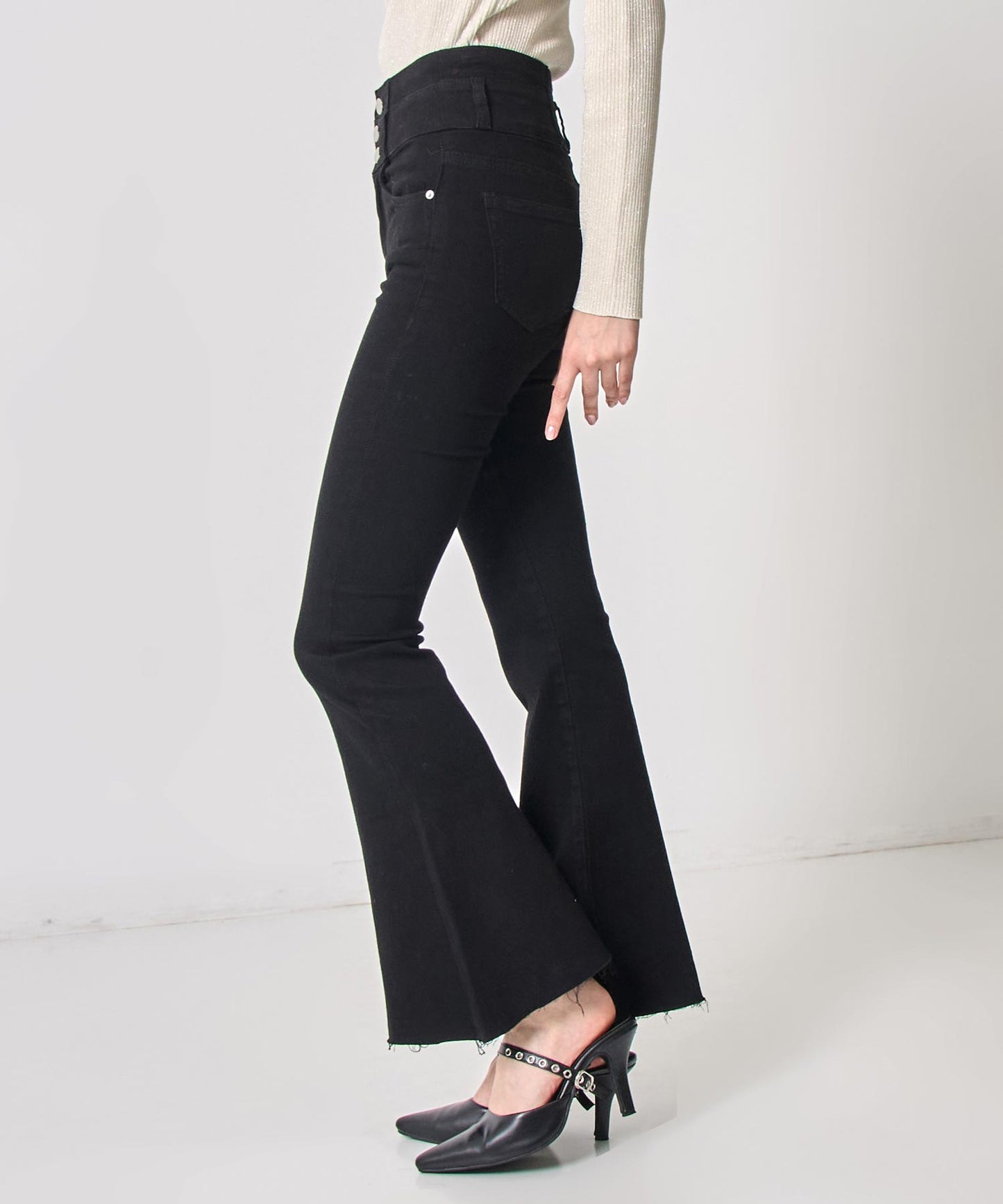 ハイウエスト ストレッチ フレア パンツ 792-8101