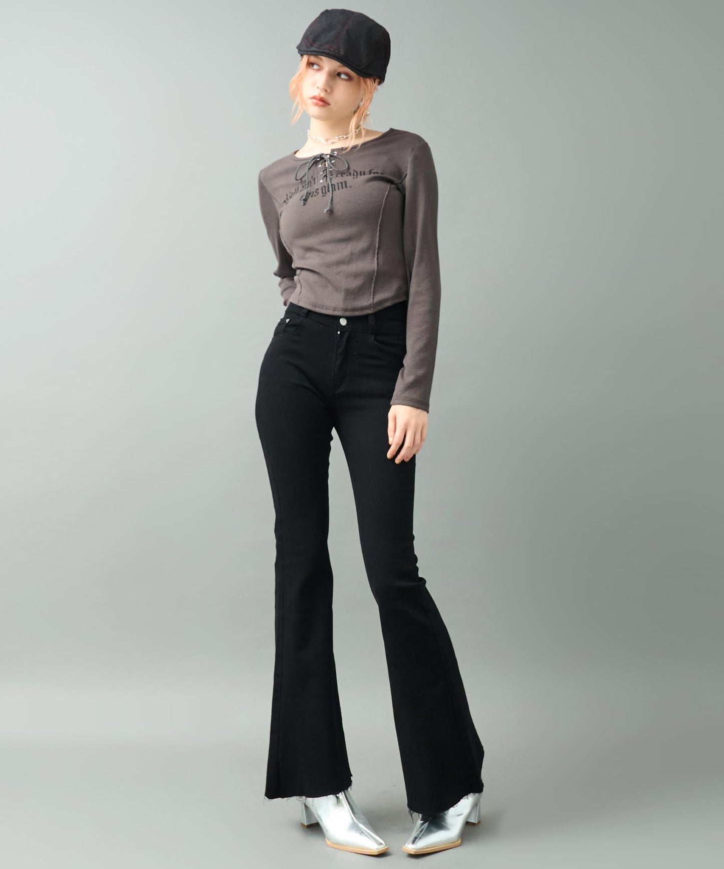 ハイウエスト ストレッチ フレア パンツ 792-8101