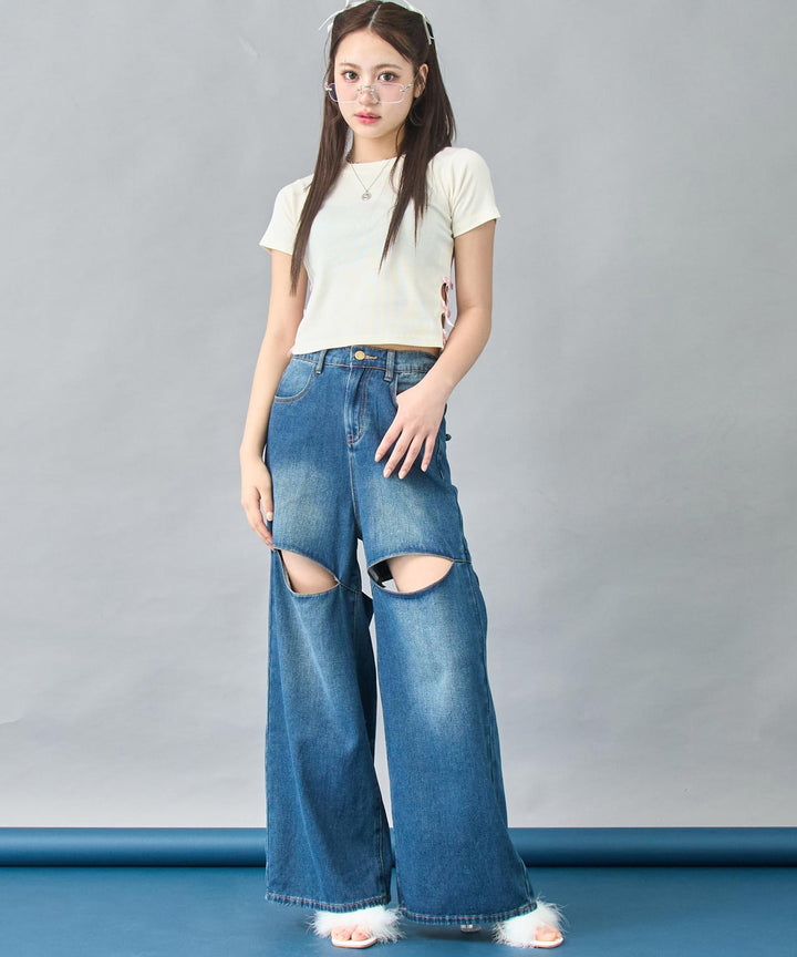 バック リボン ポイント デザイン デニム パンツ 792-9283