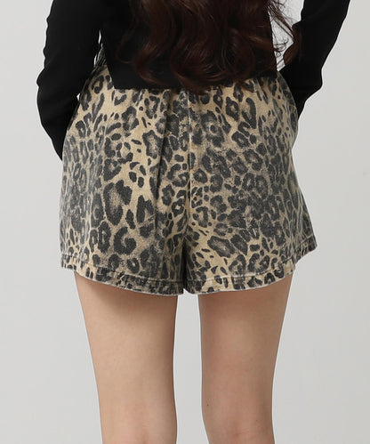 ウエスト ギャザー レオパード タック ショート パンツ 792-9386