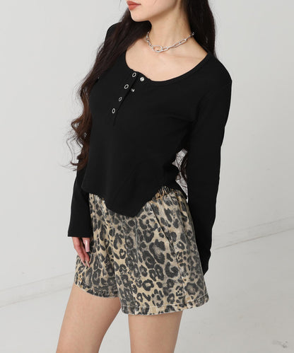 ウエスト ギャザー レオパード タック ショート パンツ 792-9386