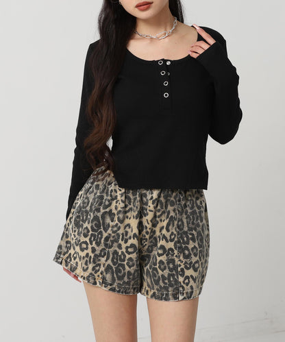 ウエスト ギャザー レオパード タック ショート パンツ 792-9386