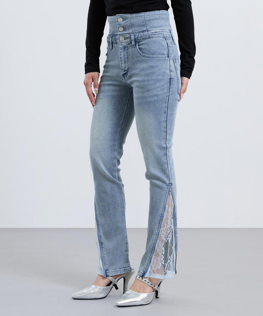 裾ジップ × レース 2WAY 三つボタン デニム スキニーパンツ 792-9484