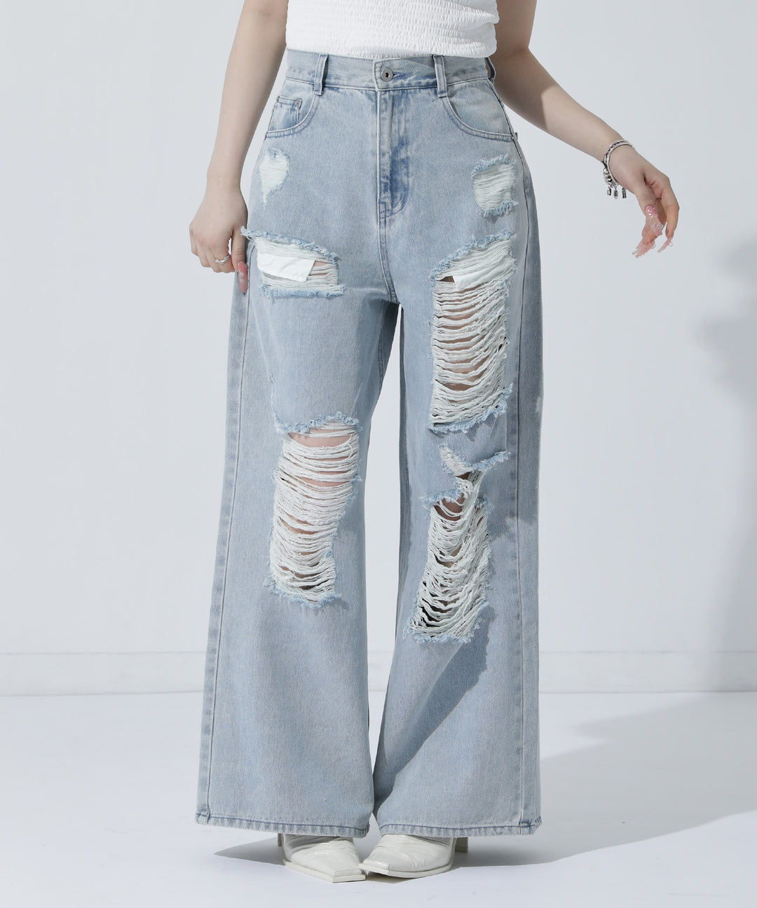 ダメージデニム ワイドパンツ 792-9525