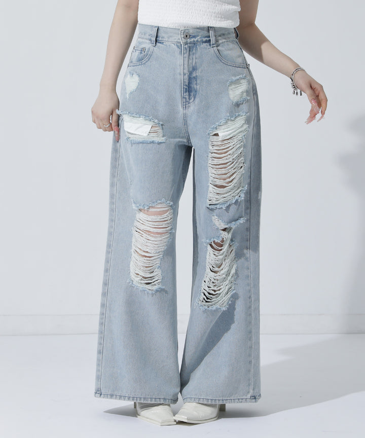 ダメージデニム ワイドパンツ 792-9525