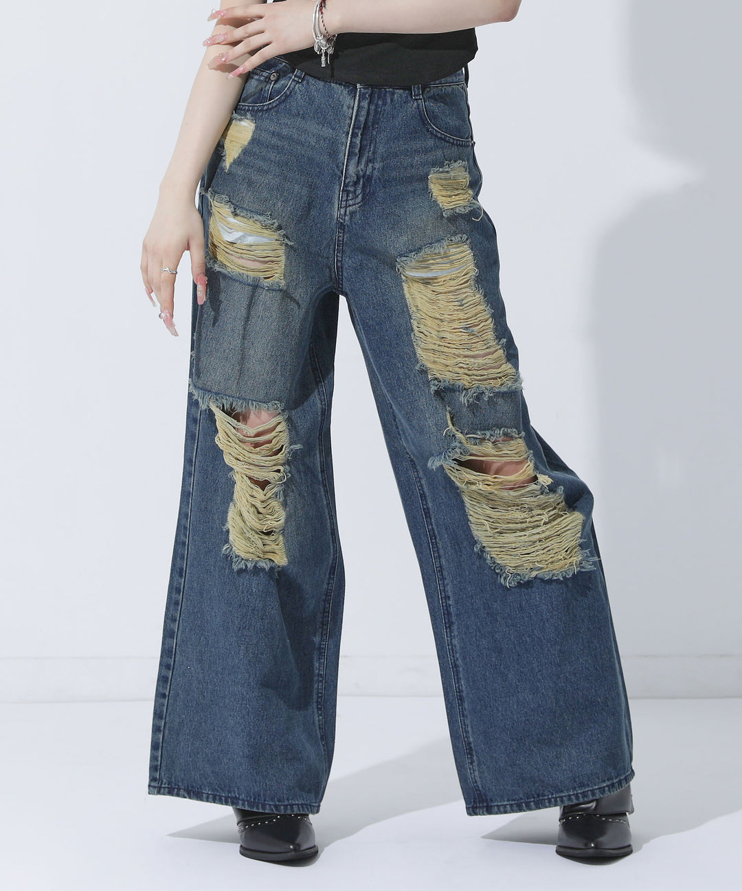 ダメージデニム ワイドパンツ 792-9525