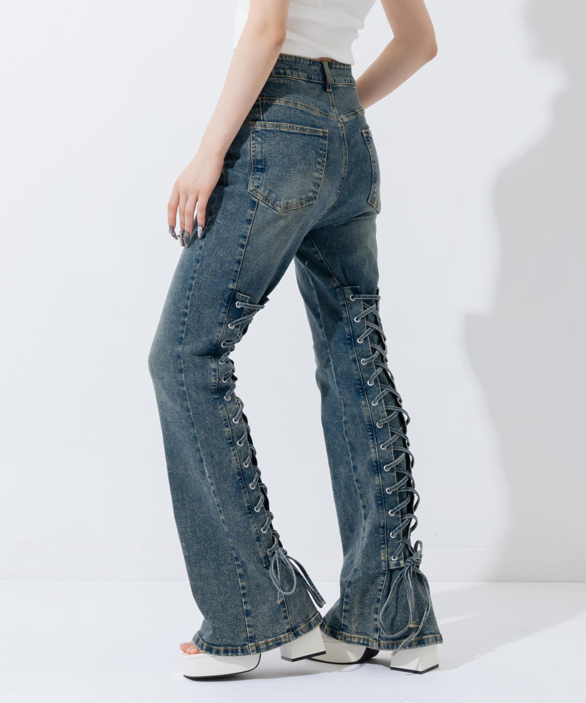 バックレースアップ ストレッチ フレアデニムパンツ 792-9544 – ANAP 