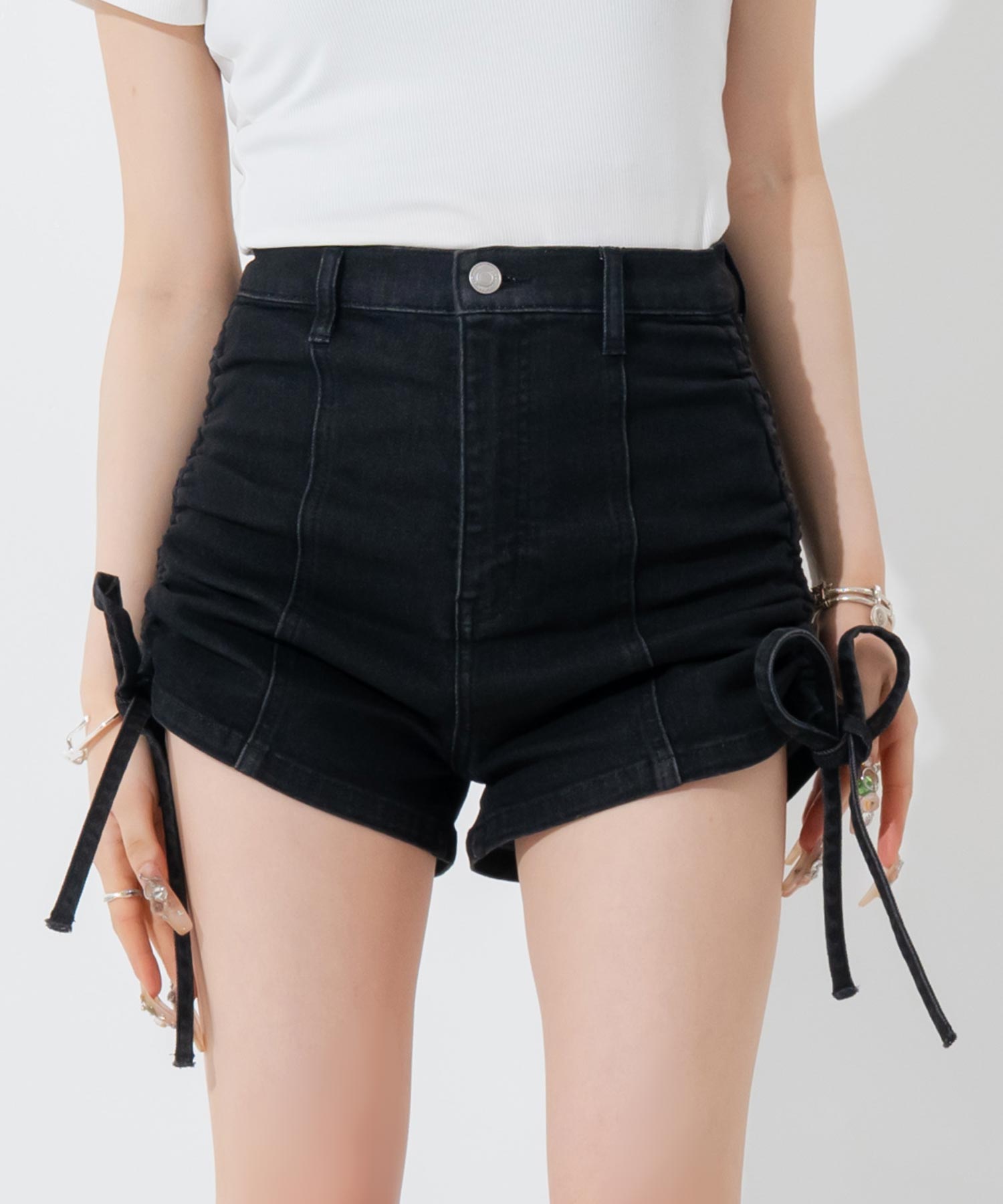 サイドリボン ストレッチデニム ショートパンツ 792-9558 – ANAP